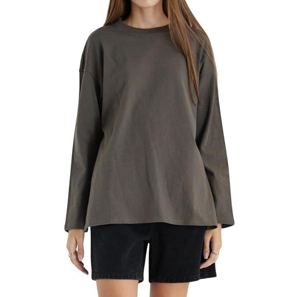 NEW MOD REF cotton long sleeve tee in charcoal - Picture 1 of 5